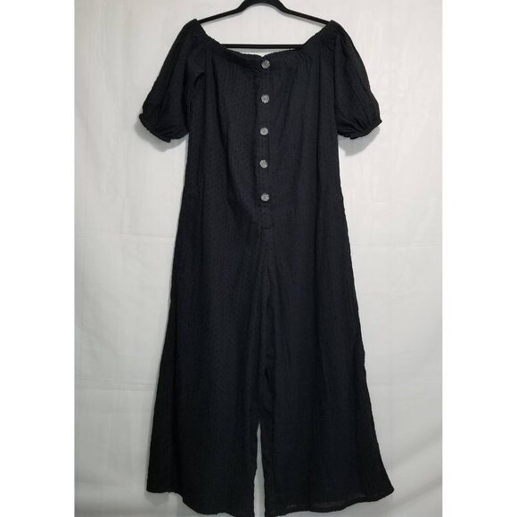 NWOT Asos Design off shoulder button front textured jumpsuit black sz 4 cropped - Picture 2 of 12